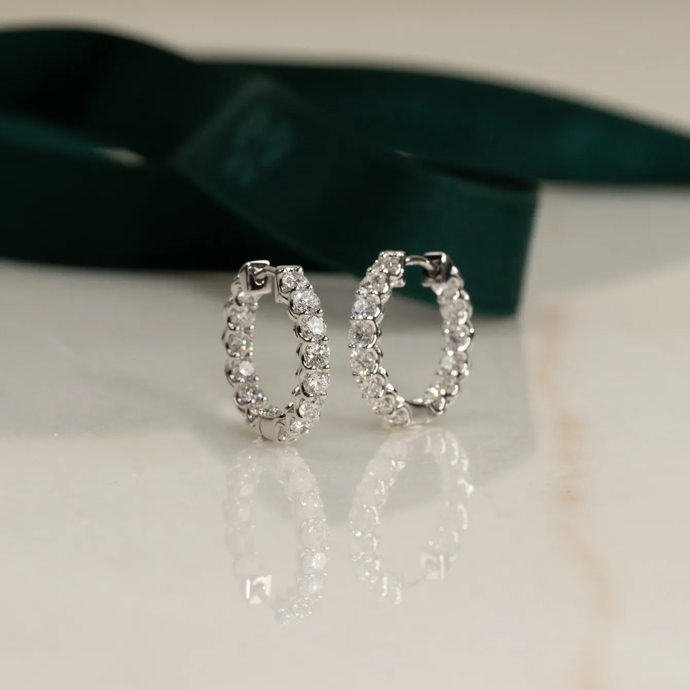 DOUBLE SET SHARED PRONG DIAMOND CREOL EARRING - 2.8ct - WG