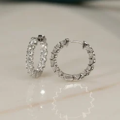DOUBLE SET SHARED PRONG DIAMOND CREOL EARRING - 2.8ct - WG