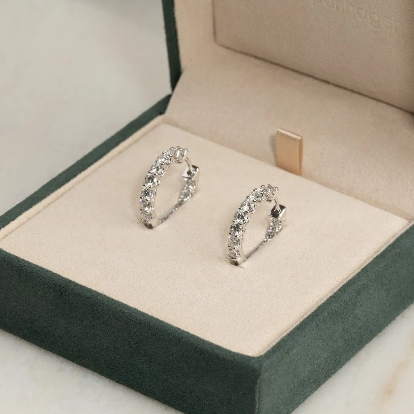 DOUBLE SET SHARED PRONG DIAMOND CREOL EARRING - 2.8ct - WG