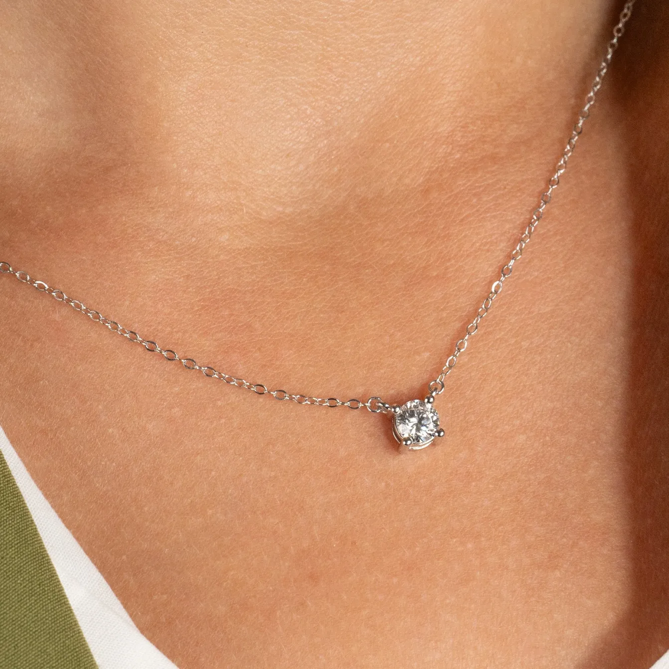 SOLITAIRE PRONG DIAMOND NECKLACE - 0.5ct - WG